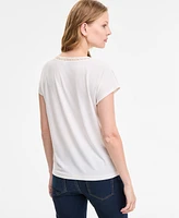Jones New York Women's Extended-Shoulder Lattice-Neck Top
