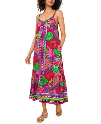 Vince Camuto Women's Braided-Neck Floral-Print Maxi Dress