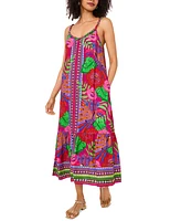 Vince Camuto Women's Braided-Neck Floral-Print Maxi Dress