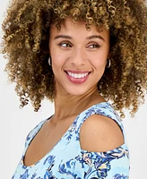 Jm Collection Women's Printed Short-Sleeve Cold-Shoulder Top, Created for Macy's