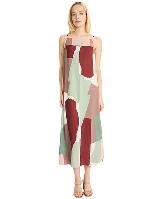 Luxely Women's Printed Square-Neck Maxi Dress