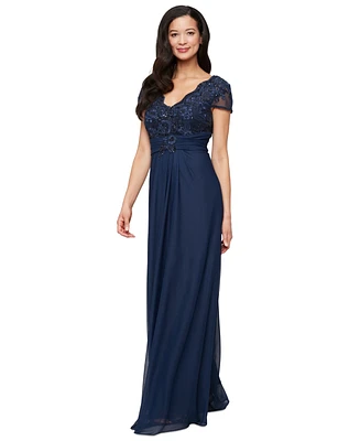 Alex Evenings Women's Embellished Short-Sleeve Gown