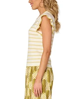 Democracy Women's Striped Crochet Flutter-Sleeve Sweater
