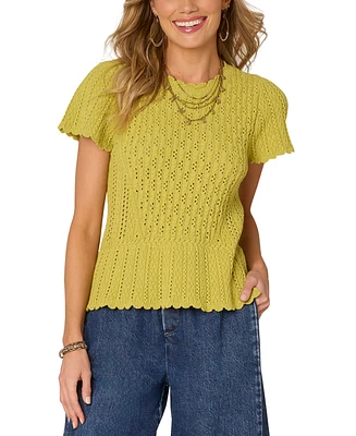 Democracy Women's Crochet Peplum Sweater