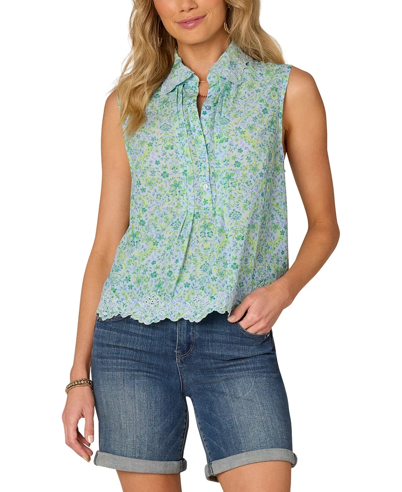 Democracy Women's Floral-Print Embroidered Top