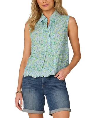 Democracy Women's Floral-Print Embroidered Top