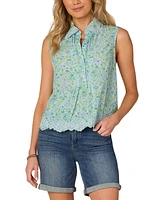 Democracy Women's Floral-Print Embroidered Top