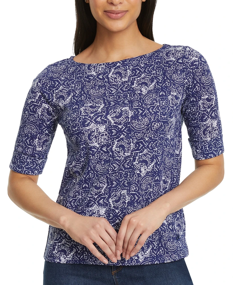 Gloria Vanderbilt Women's Alanis Printed Cuffed-Sleeve T-Shirt