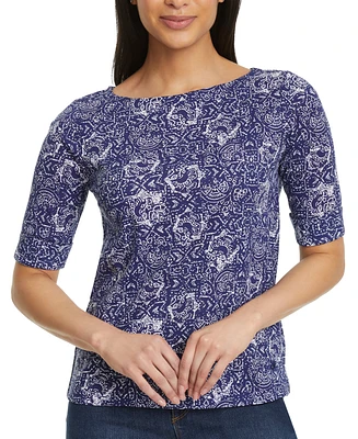Gloria Vanderbilt Women's Alanis Printed Cuffed-Sleeve T-Shirt