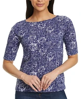 Gloria Vanderbilt Women's Alanis Printed Cuffed-Sleeve T-Shirt