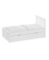 Solid Wood Bed with Pull-Out Trundle – Space-Saving Twin Bed Frame for Kids or Guest Room