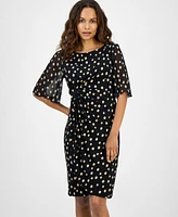 Connected Petite Printed Side-Shirred Butterfly-Sleeve Dress