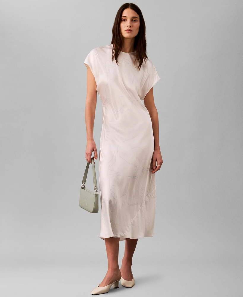 Calvin Klein Women's Cap Sleeve Printed Satin Sheath Dress