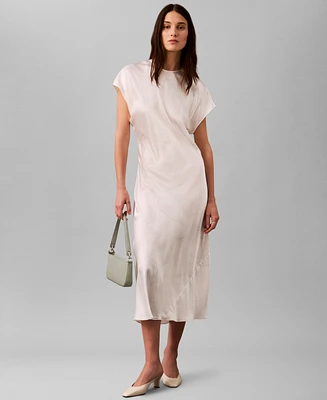 Calvin Klein Women's Cap Sleeve Printed Satin Sheath Dress