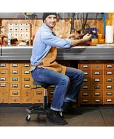 Heavy-Duty Adjustable Height Rolling Stool with Tool Tray Storage 330 Lbs Capacity