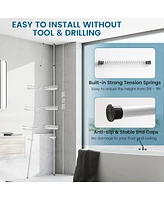 4-Tier Tension Corner Shower Caddy Aluminum Pole Adjustable Bathroom Shelves