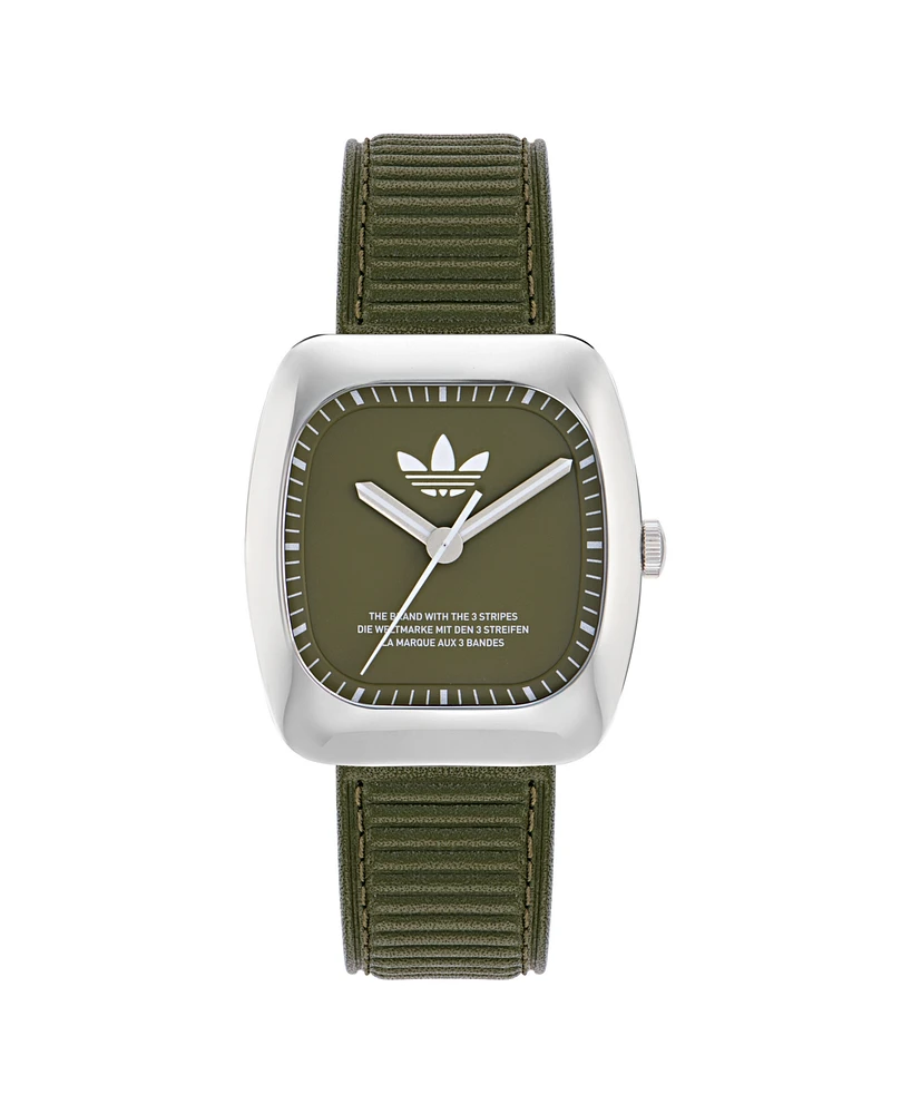 adidas Unisex Analog Green Leather Watch, 37mm