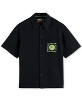 Scotch & Soda Men's Tailored Fit Short Sleeve Button Front Embroidered Pocket Shirt