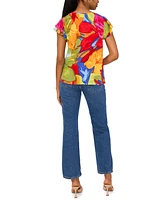 Sam & Jess Women's Printed Tie-Neck Flutter-Sleeve Top