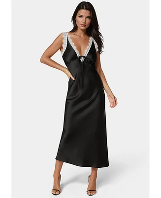 Bebe Women's Lace Detail Satin Slip Dress