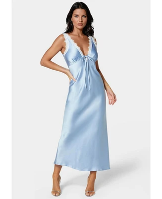 Bebe Women's Lace Detail Satin Slip Dress