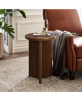 LuxenHome 15.75-Inch Round Wood Side Table with Walnut Finish