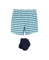 Hudson Baby Boys Bodysuit, Short and Sock, Sea Octopus