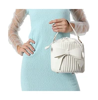 Women's Gathered White Bucket Bag