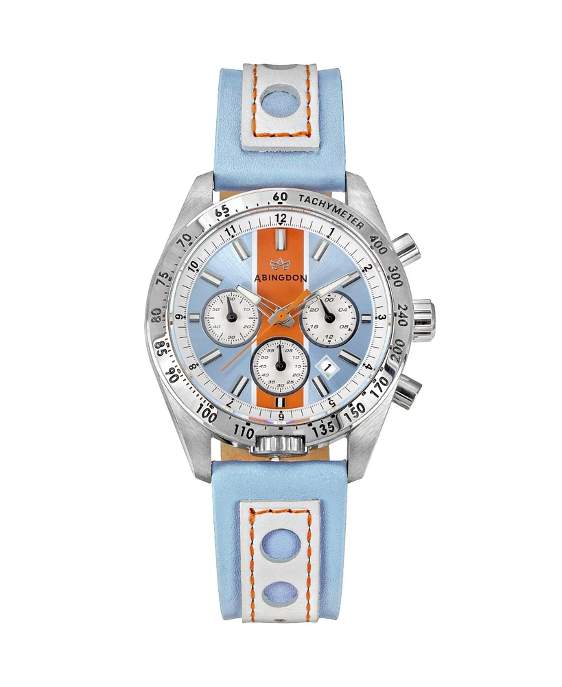 Abingdon Co. Women's Jordan Chronograph Multifunctional Gulfhawk Blue Leather Strap Watch, 40mm