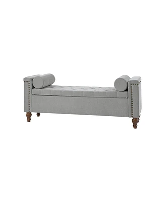 Flavia Storage Waterproof Button-Tufted Bench with Two Circular Pillows