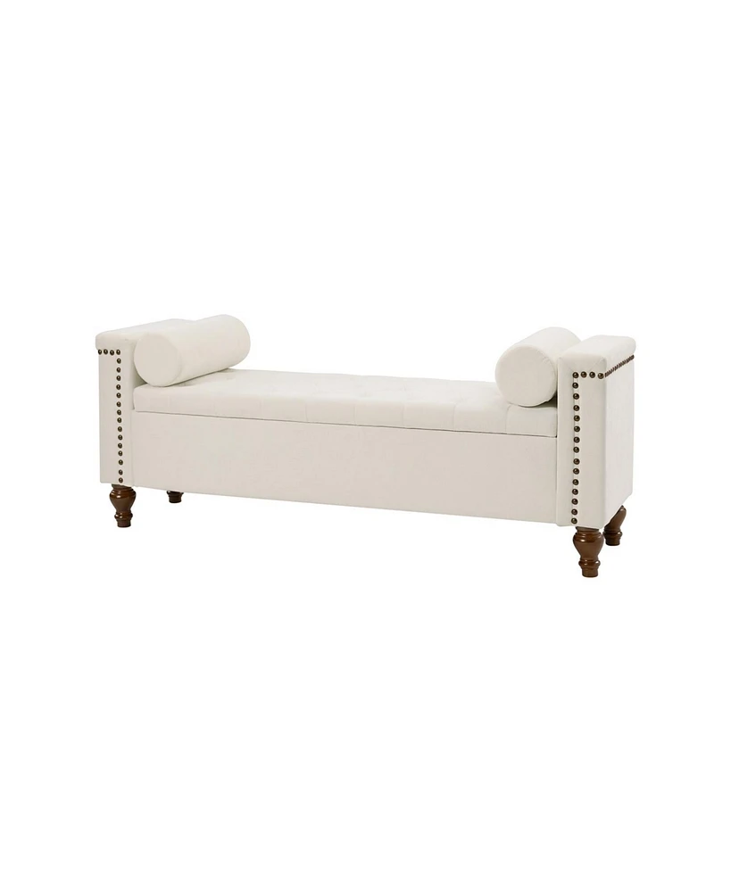 Flavia Storage Waterproof Button-Tufted Bench with Two Circular Pillows