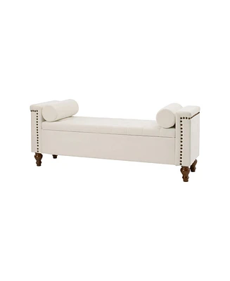 Flavia Storage Waterproof Button-Tufted Bench with Two Circular Pillows
