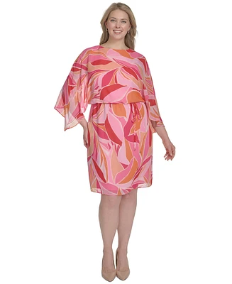 Jessica Howard Plus Printed Chiffon 3/4-Sleeve Blouson Dress