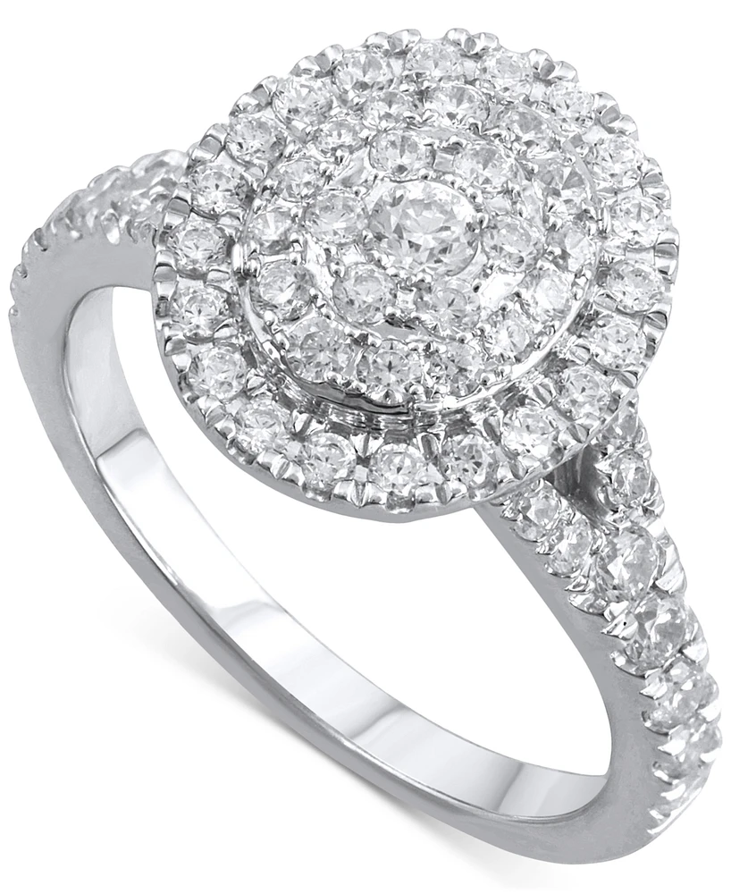 Diamond Oval Cluster Engagement Ring (1 ct. t.w.) in 14k White Gold