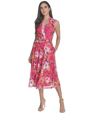 Jessica Howard Women's Floral Surplice-Neck Midi Dress