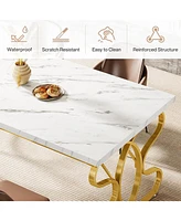 Tribesigns 63-Inch Dining Table for 4-6 People, Rectangular Modern Kitchen Dinner Table for Dining Room, White Faux Marble and Gold