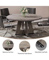 47-Inch Modern Office Desk, Round Home Desk for 4–6 People, Wood Tabletop & Sturdy Base