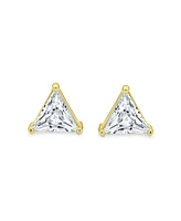Bling Jewelry Triangle Shape Cubic Zirconia Cz Trillion Cut Stud Earrings Yellow Gold Plated .925 Sterling Silver 3 Prong Set