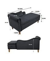 Velvet Upholstered Chaise Lounge with Storage and Pillow Rolled Arm Tufted Chair Nailhead Trim for Living Room Bedroom or Office-The Pop H
