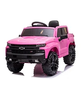 Funtok Licensed Chevrolet 12V Kids Boys and Girls Electric Ride on Truck Car Electric Vehicle with Parents Remote Control, 2 Speeds, 4 Wheels, Led Lig