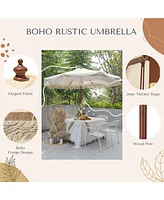 LAGarden Boho 9' Fringe Patio Umbrella with Tassels UPF50+ Boho Style 5-Year-Non-Fading for Outdoor Yard Market Butter Twisted Root
