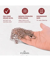 Cuisinel Cast Iron Scrubber Cleaning Brush + Stainless Steel Chainmail + Pan Scraper - Skillet, Grill Cleaner Kit
