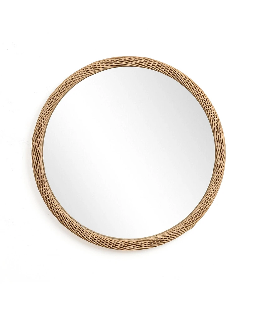 LuxenHome Bamboo Frame Round Accent and Vanity Wall Mirror