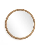 LuxenHome Bamboo Frame Round Accent and Vanity Wall Mirror