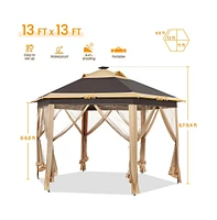 Yaheetech 13×13ft Hexagonal Pop-Up Gazebo Tent, Khaki/Brown