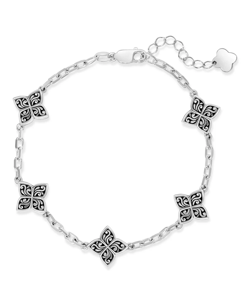 Devata Five Clover Filigree Chain Bracelet, 7.0 in adj to 8.0 in