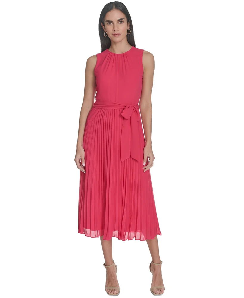 Jessica Howard Women's Chiffon Tie-Waist Pleated Midi Dress