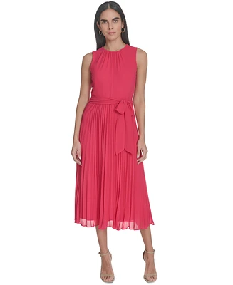 Jessica Howard Women's Chiffon Tie-Waist Pleated Midi Dress