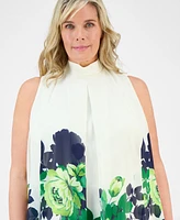 Robbie Bee Plus Placement-Print Mock-Neck Dress