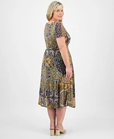 Robbie Bee Plus Printed Tie-Waist Midi Dress